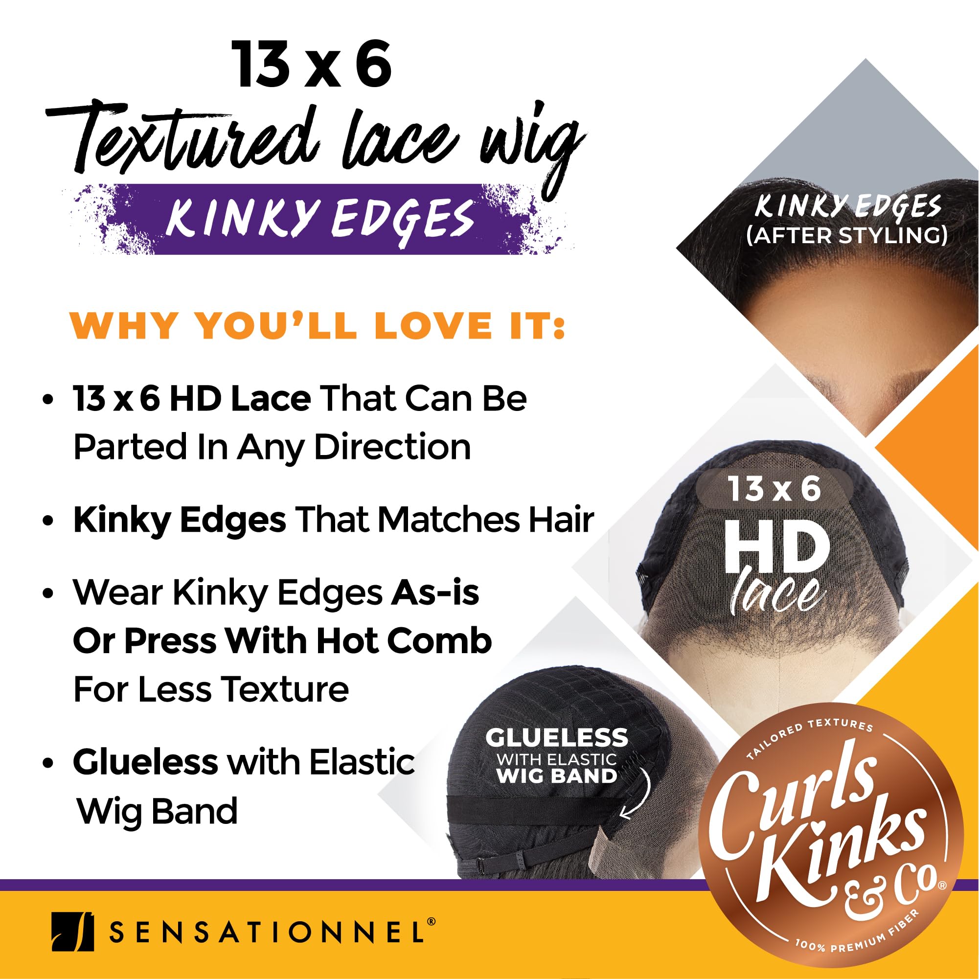 Sensationnel Curls KinksandCo KinkyEdges wig, natural hairline close-up and edge finish.