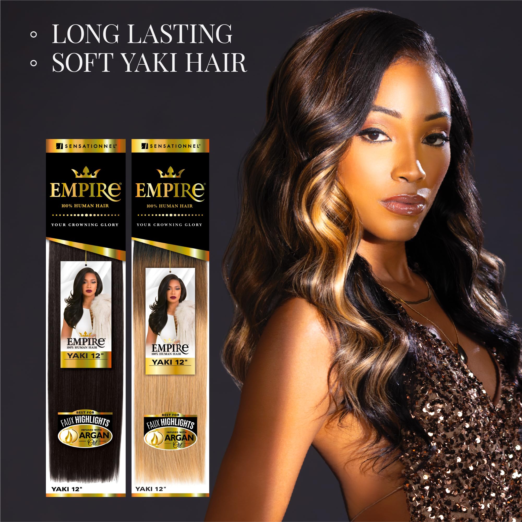 Sensationnel Empire Yaki in 1B Off-Black shade, natural blend.