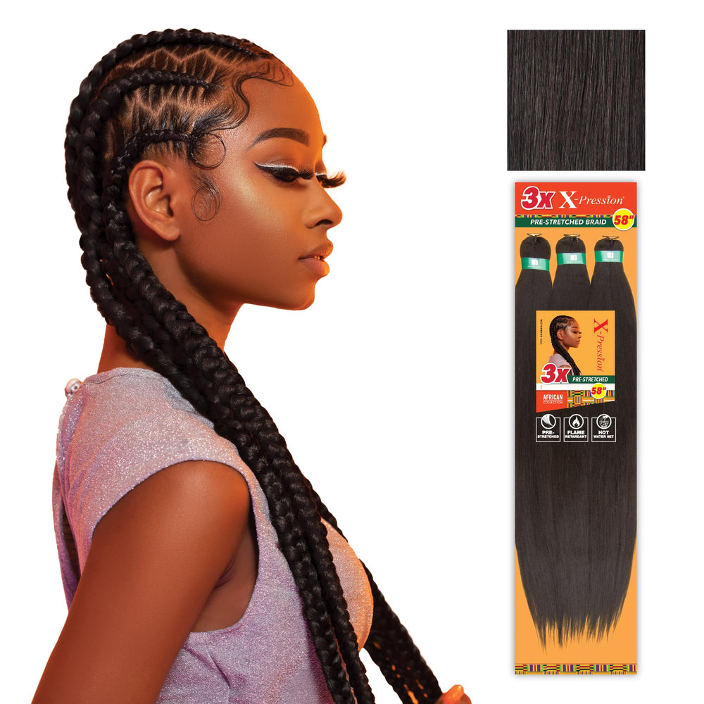 Sensationnel X-pression pre-stretched braiding hair pack front view for quick protective styles