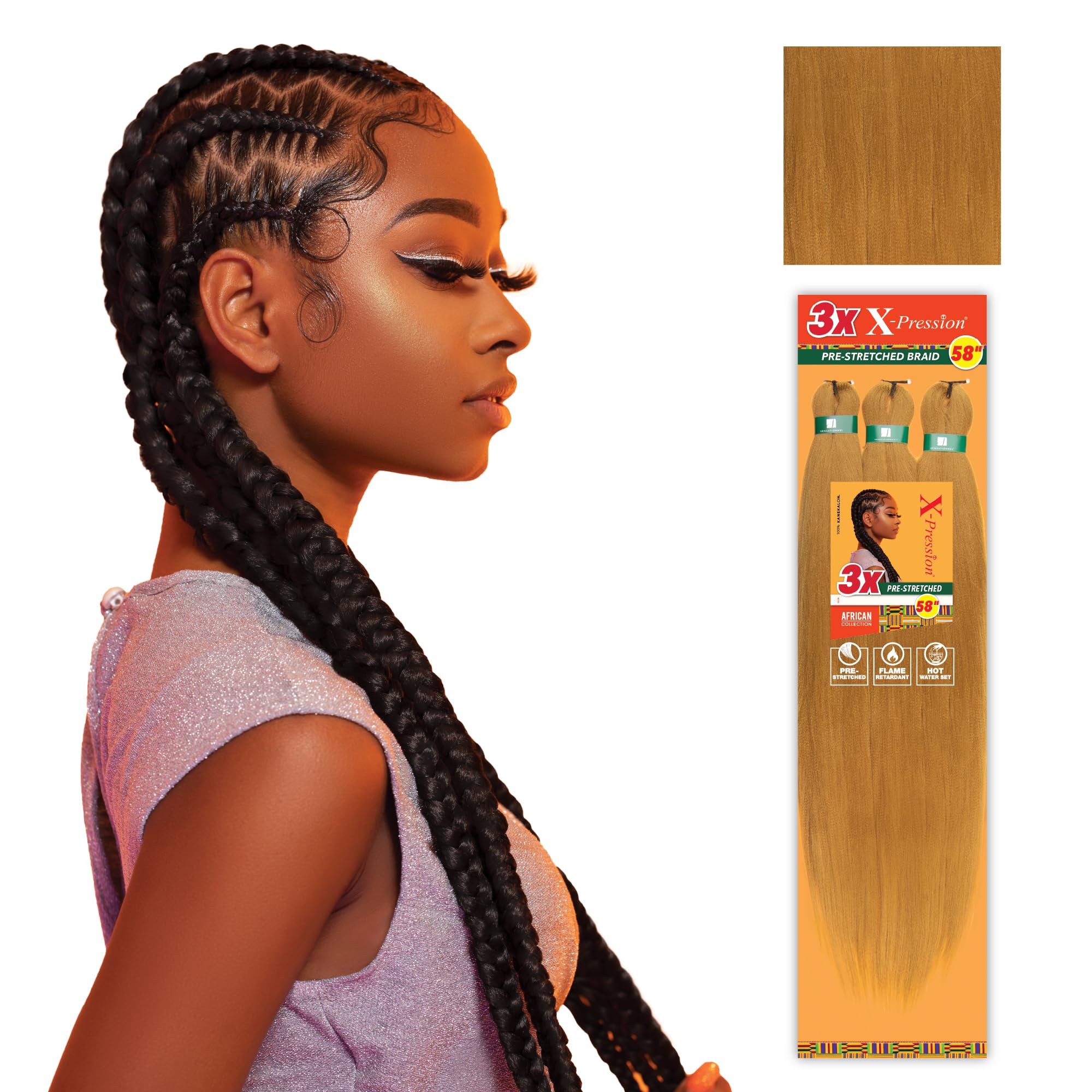 Sensationnel X-PRESSION flame retardant kanekalon braid with soft texture.