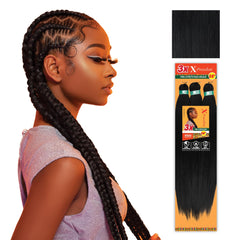 Sensationnel X-pression 58-inch jet black pre-stretched braiding hair for box braids with smooth texture.