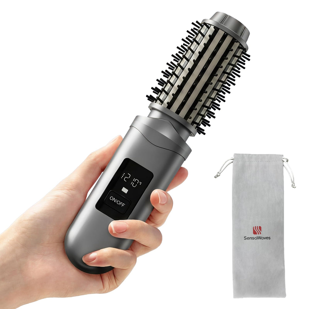 Sensawaves cordless hair straightener brush front view for quick on-the-go styling