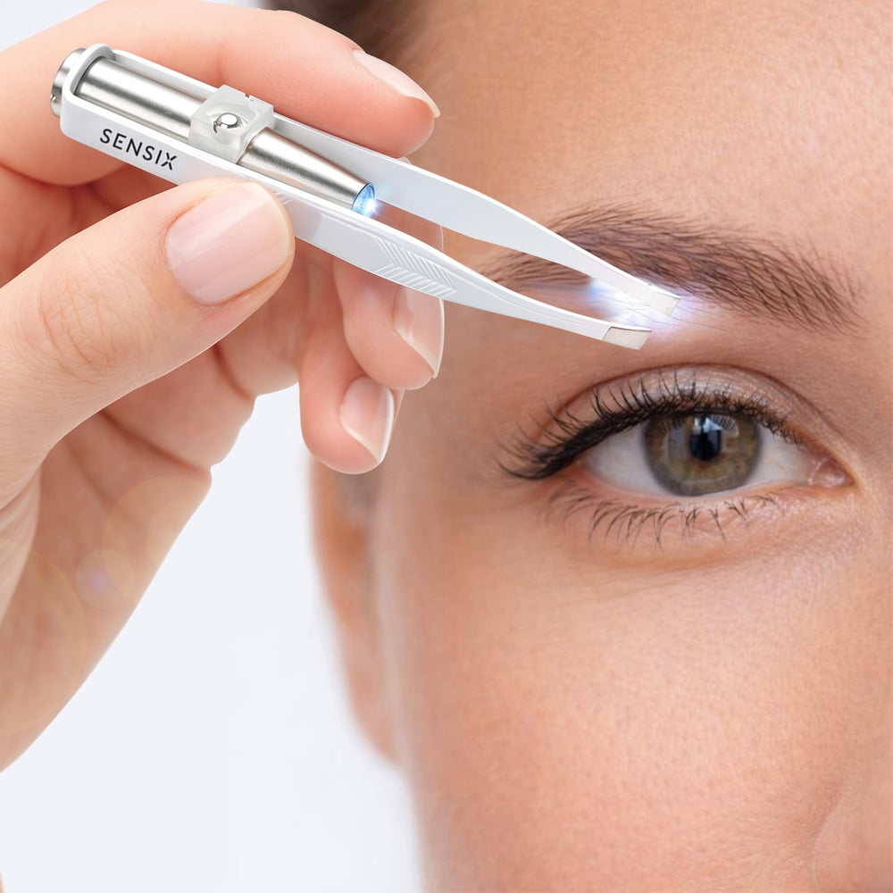 Gift-ready Sensica Eyebrow Tweezers with Light packaging.
