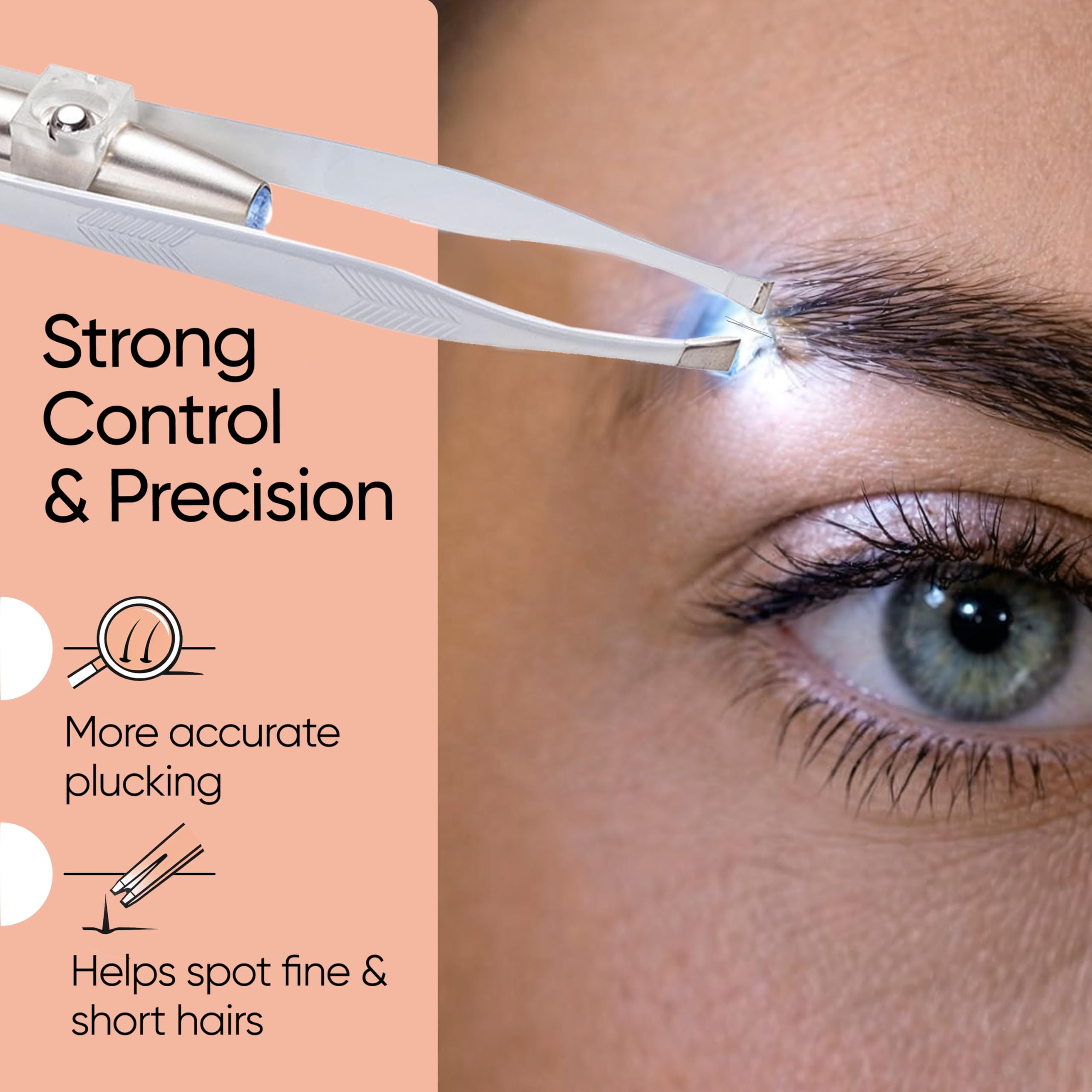 Stainless steel slant-tip on Sensica tweezers for durability and hygiene.
