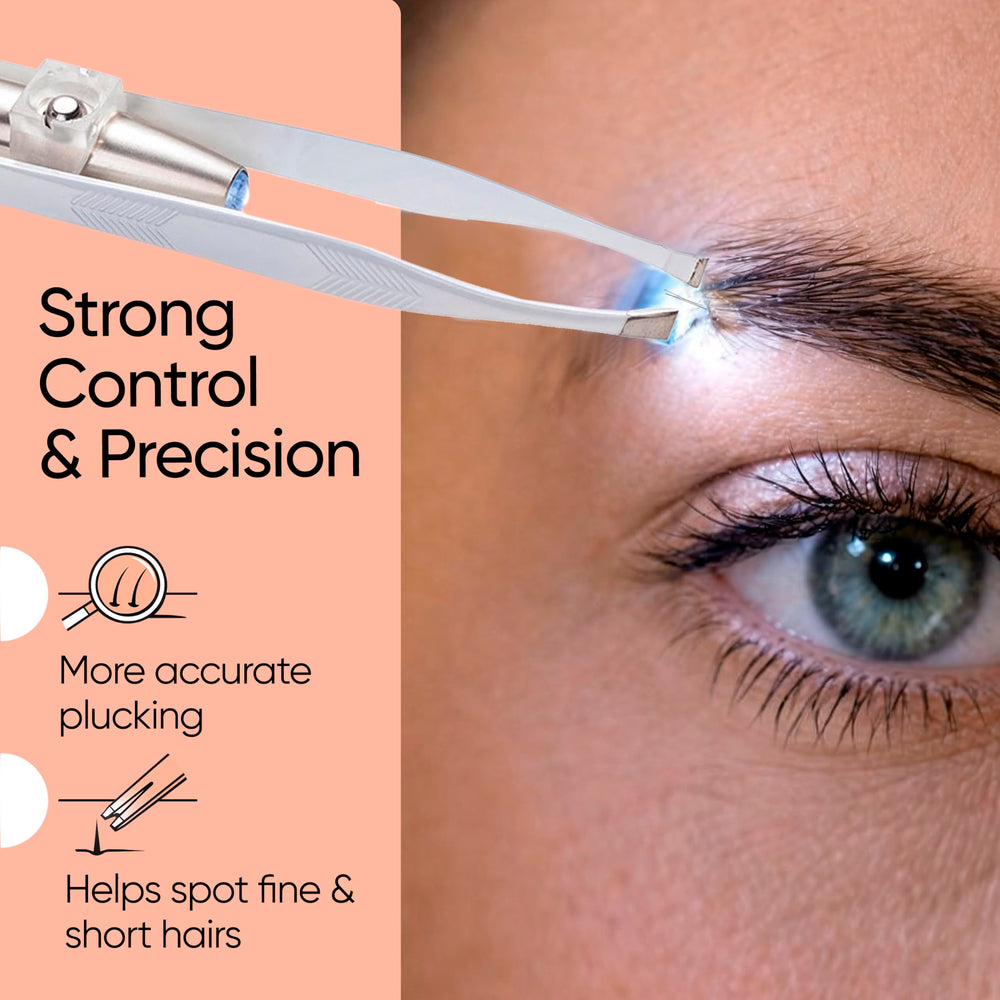 Stainless steel slant-tip on Sensica tweezers for durability and hygiene.