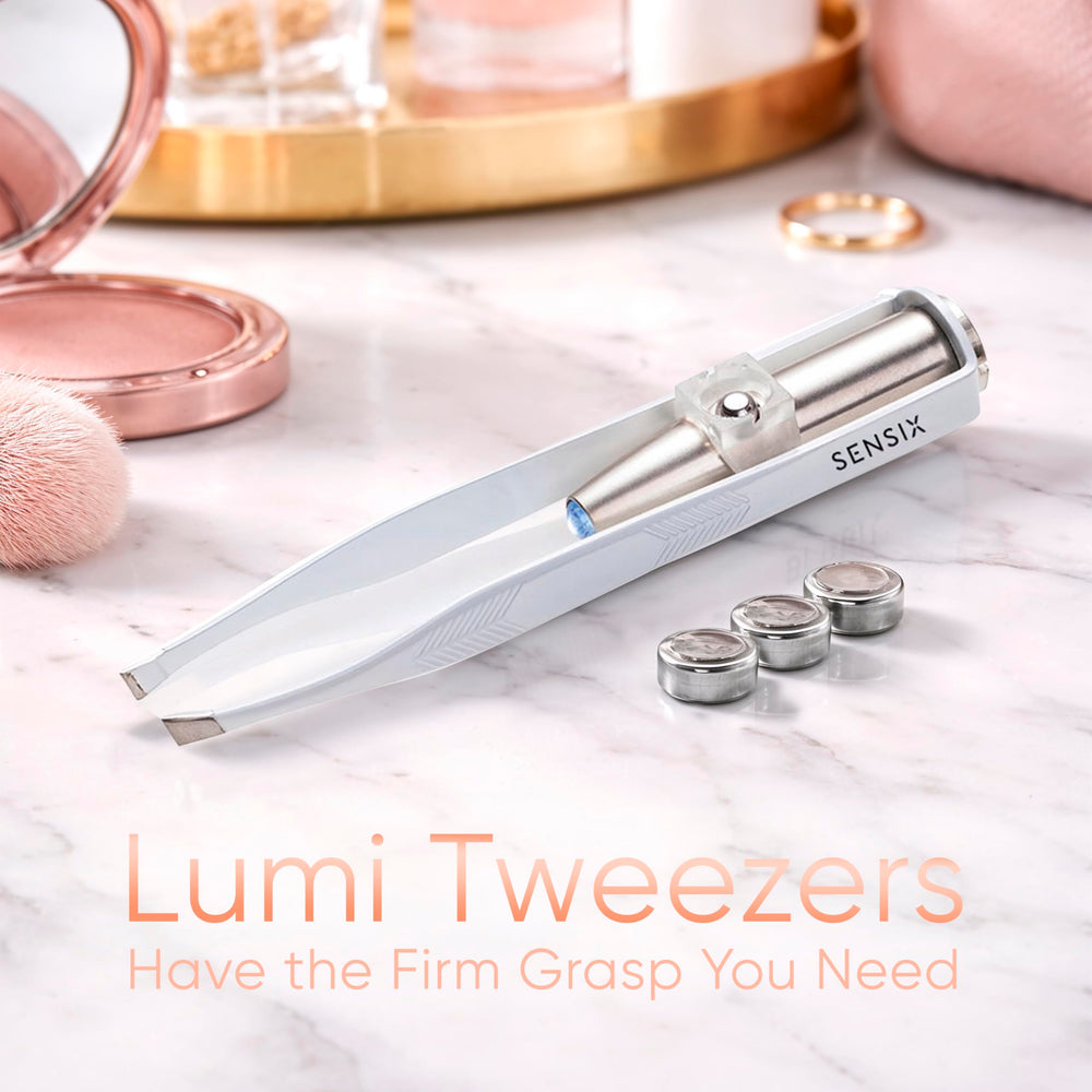 White finish Sensica tweezers blend with any grooming kit.