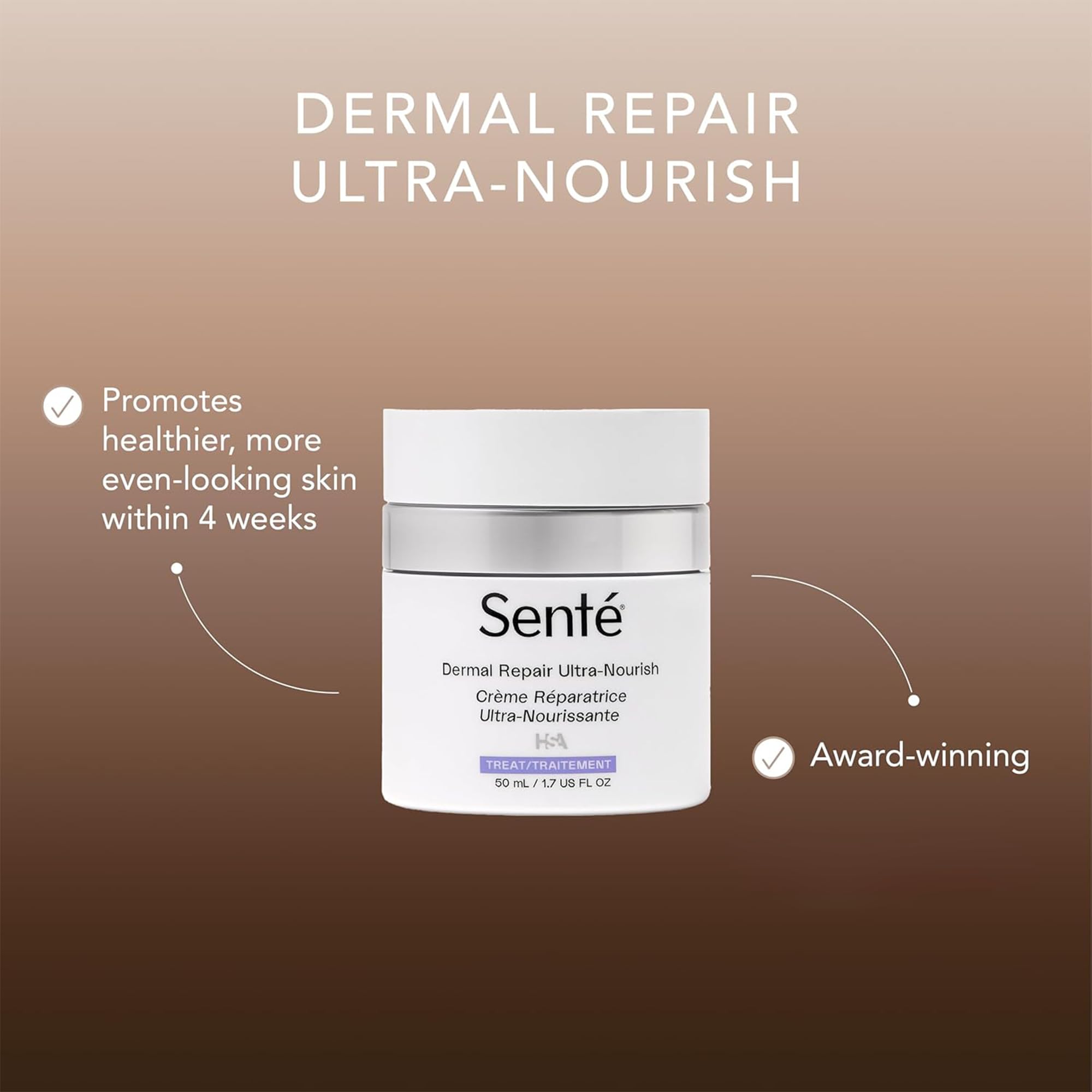 Texture close-up of Senté Dermal Repair Ultra-Nourish shows a rich, velvety cream.