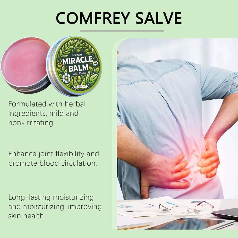 Senzion Miracle Balm, mano aplicando crema suave para piel relajada.