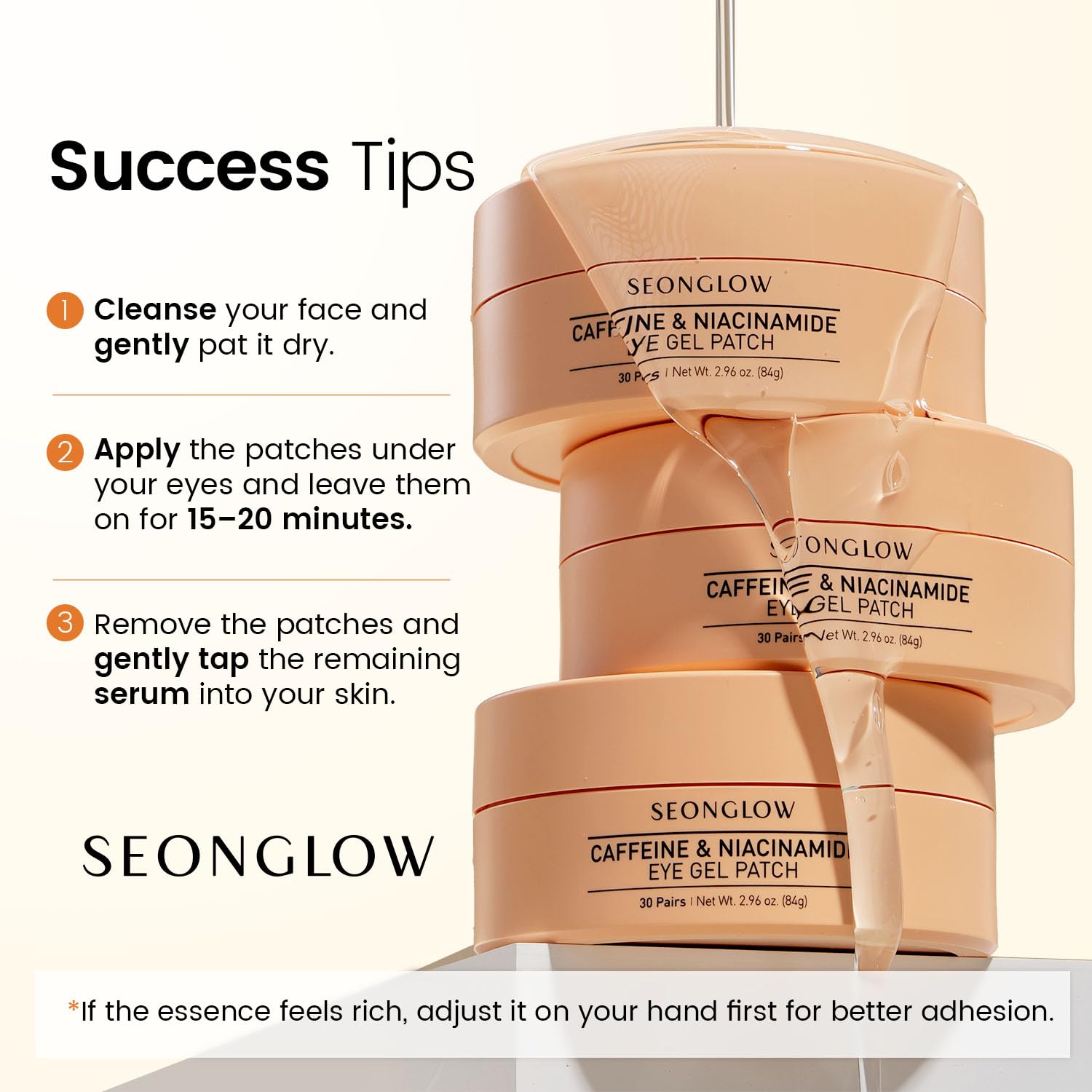 Parche SEONGLOW con textura suave que cuida el contorno de ojos.