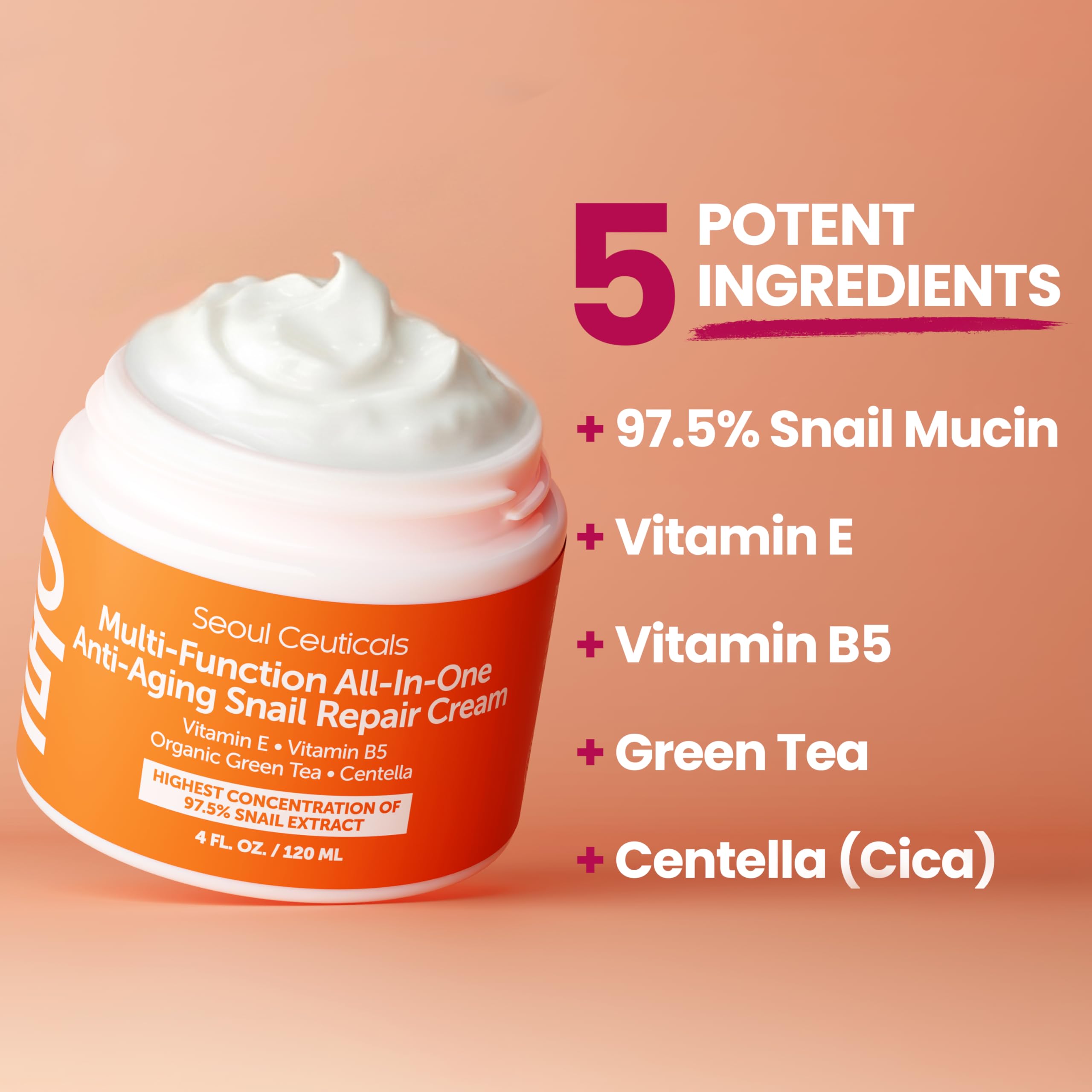 SeoulCeuticals snail mucin cream applied on the face suggests quick absorption.