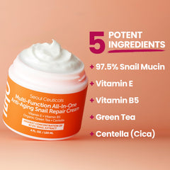 SeoulCeuticals snail mucin cream applied on the face suggests quick absorption.