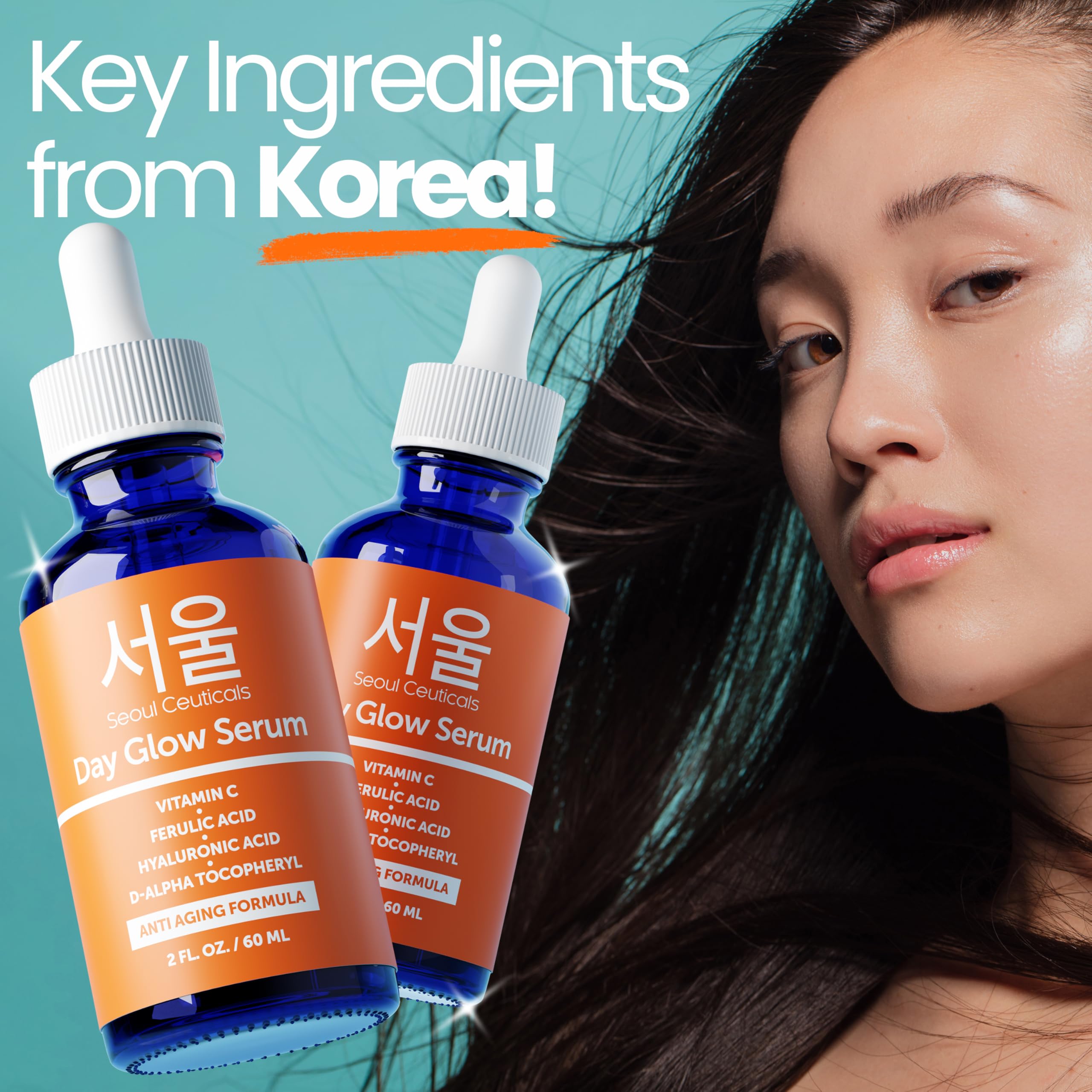 SeoulCeuticals ingredient-icons visual highlighting Vitamin C and HA benefits.