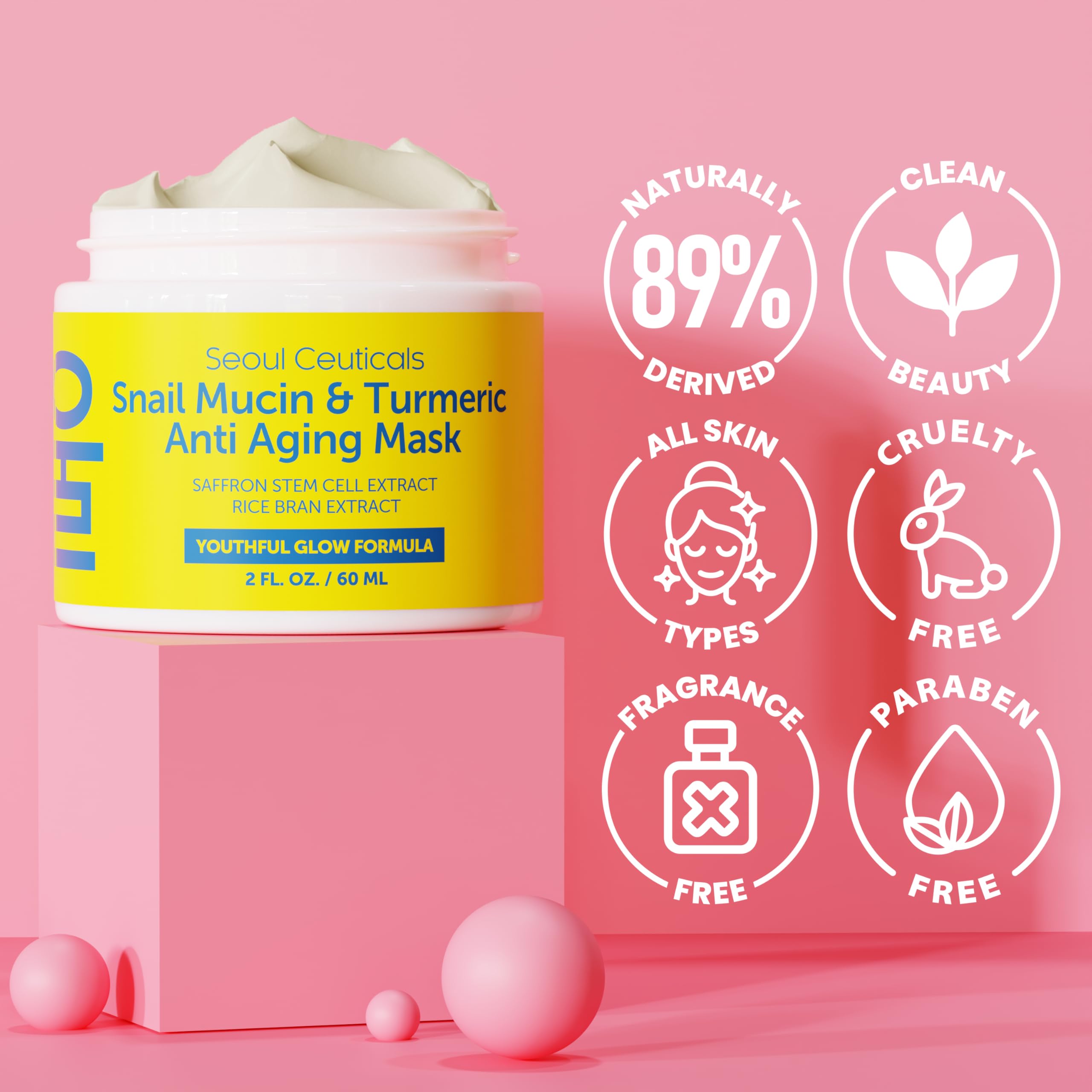 SeoulCeuticals máscara coreana de caracol, sin fragancia para piel sensible.