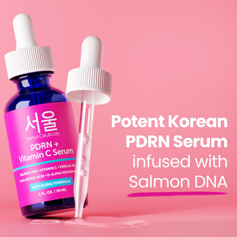 SeoulCeuticals PDRM serum packaging with cruelty-free and natural ingredients labels