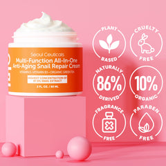 SeoulCeuticals snail mucin moisturizer 97.5% ingredients highlight shea butter and aloe.