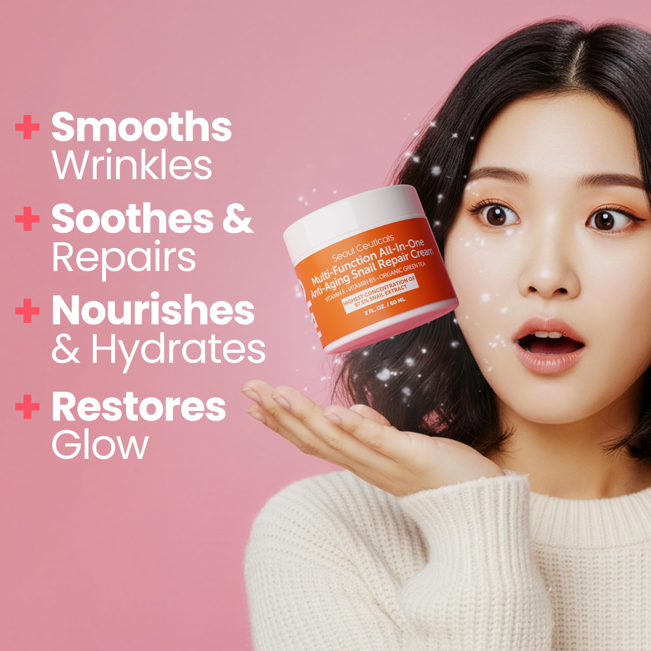 SeoulCeuticals snail mucin moisturizer 97.5% jar shows creamy texture for daily use.