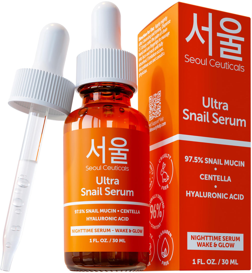 SeoulCeuticals suero caracol 97,5% en botella para cuidado nocturno.