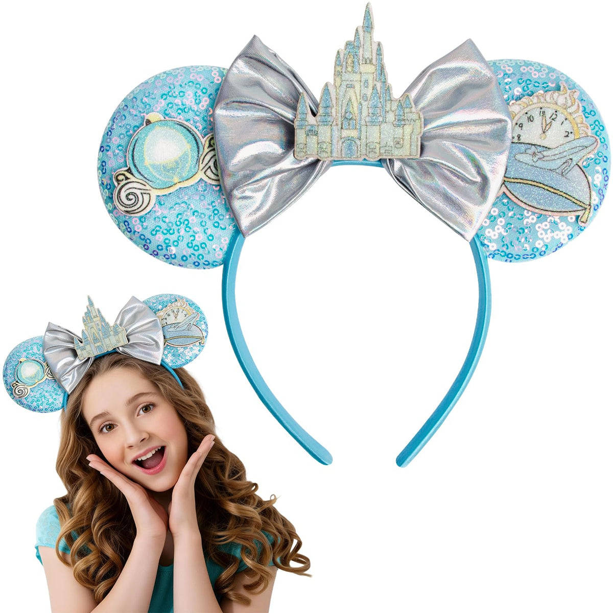 Seqiuay diadema azul orejas-mouse brillantes para fiestas cosplay