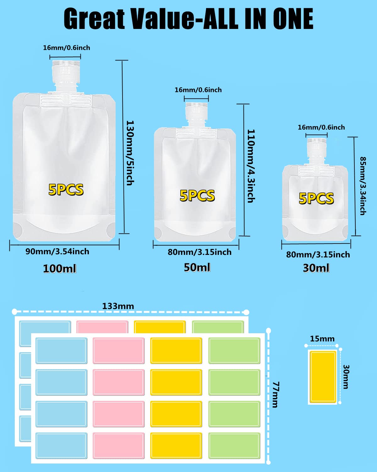 SEQUHITKU travel containers with wide opening for easy refills and cleaning