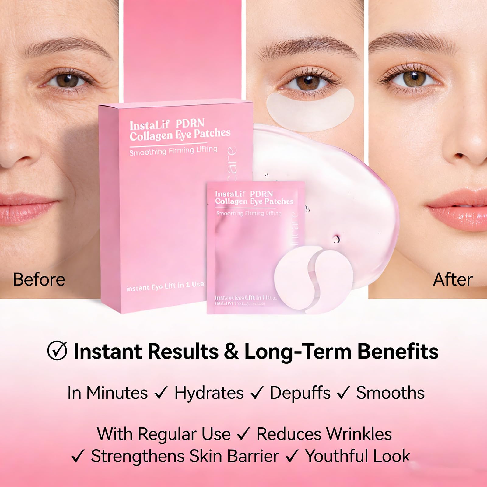 Aplicación fácil de los parches Serene Skincare alrededor de los ojos