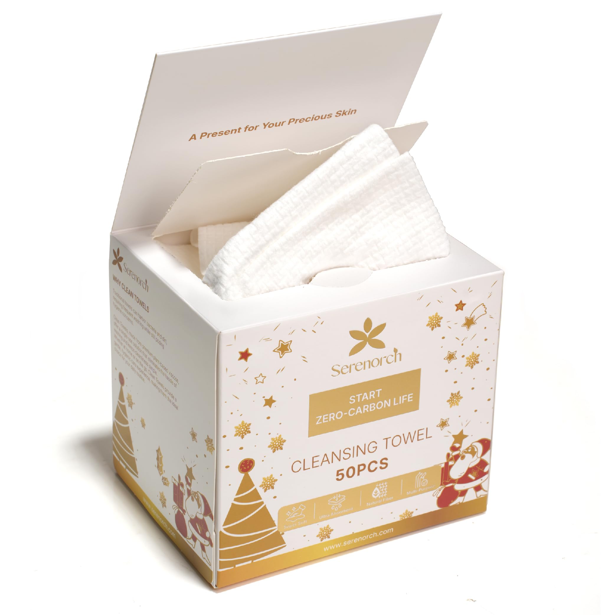 Serenorch Christmas disposable face towels XL box demonstrates gift-ready packaging and premium quality.