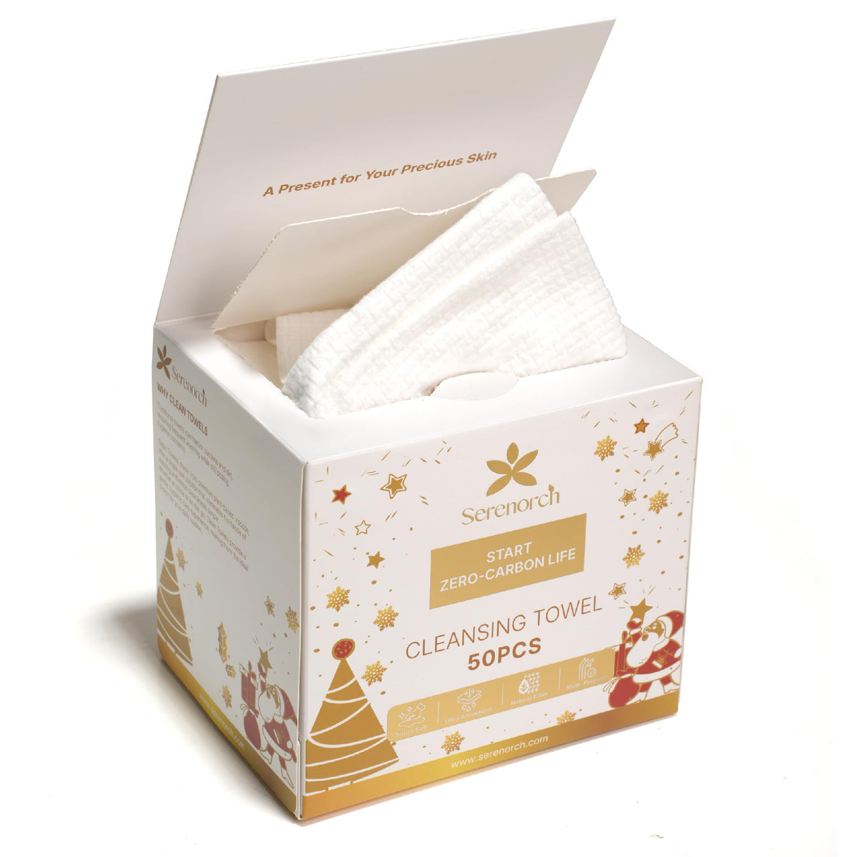 Serenorch Christmas disposable face towels XL box demonstrates gift-ready packaging and premium quality.
