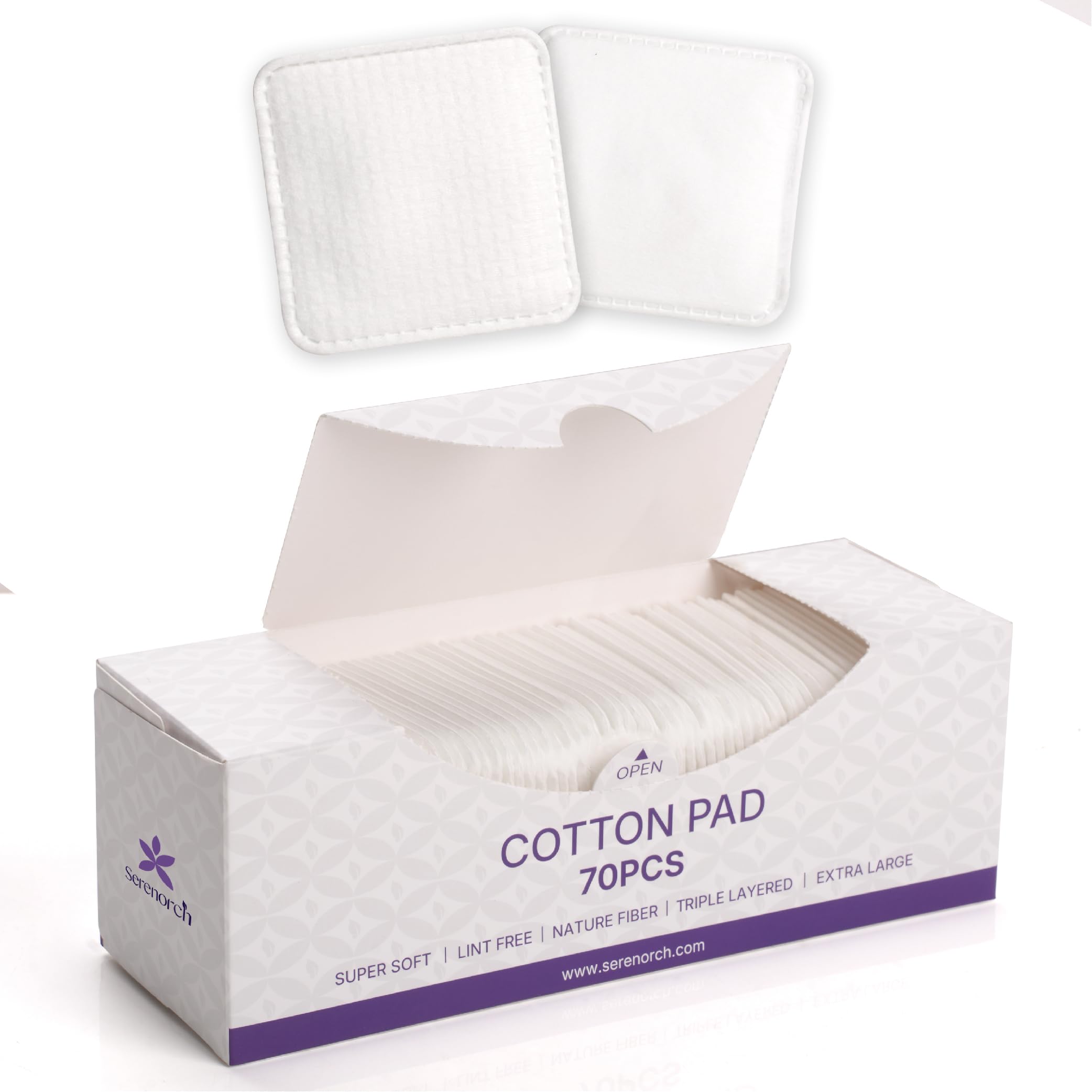 Serenorch 3x3 inch pad for makeup removal and toner application.