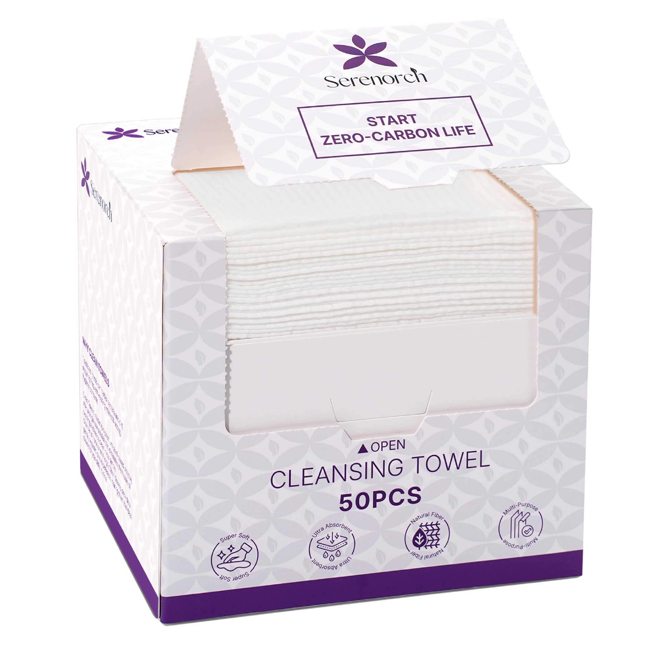Serenorch: toallas faciales desechables XL 10x12, limpieza suave sin pelusa.