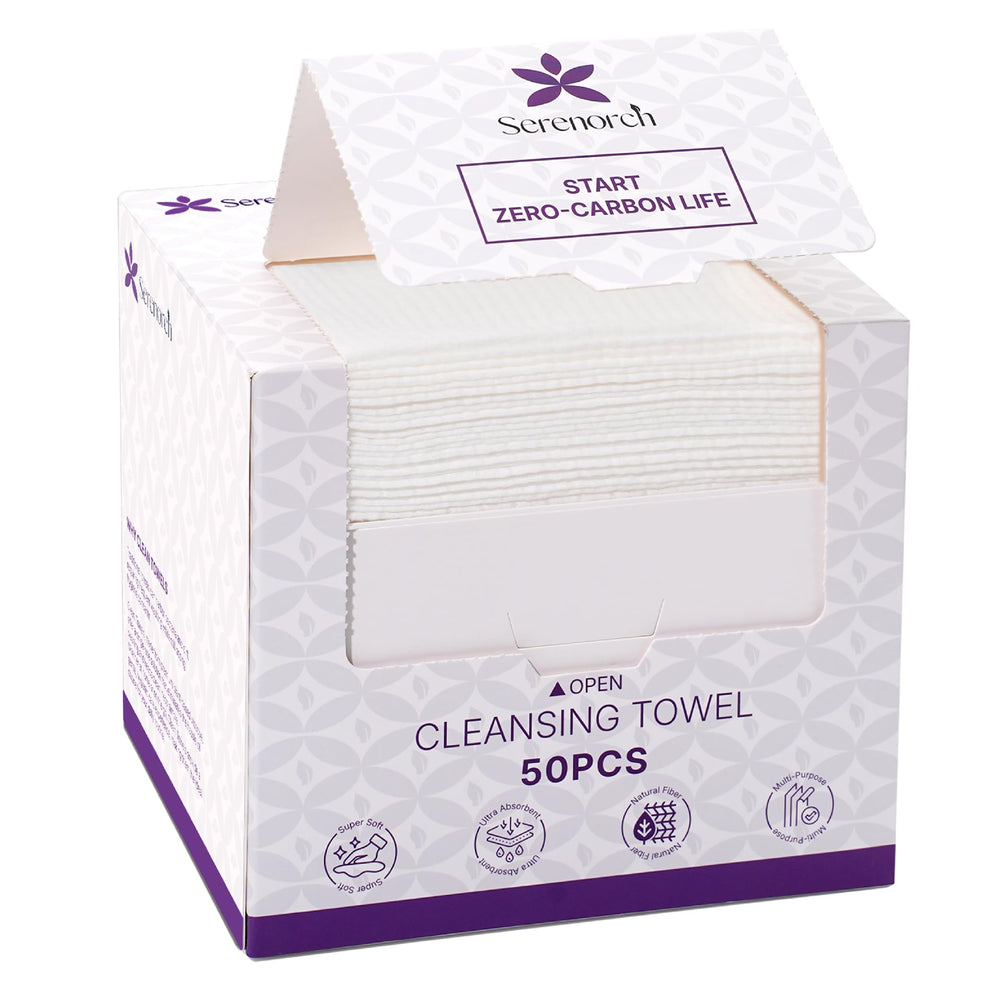 Serenorch: toallas faciales desechables XL 10x12, limpieza suave sin pelusa.