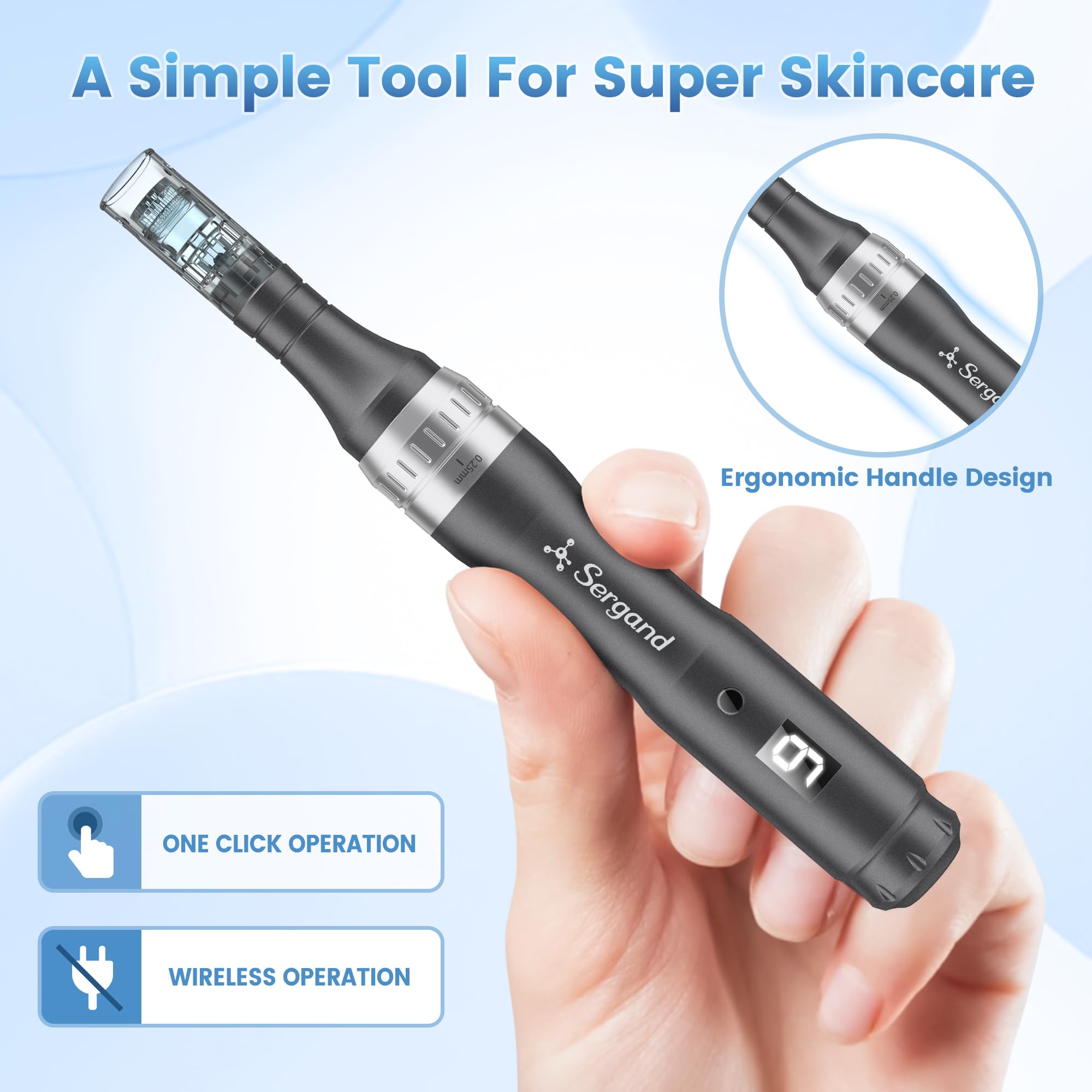 Sergand derma roller ergonomic handle for comfortable grip.