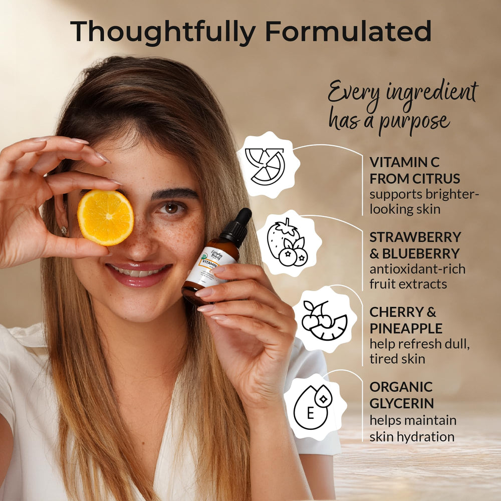 Enzimas de frutas y cítricos en el Sérum Vitamina C Orgánico para cuidado diario.
