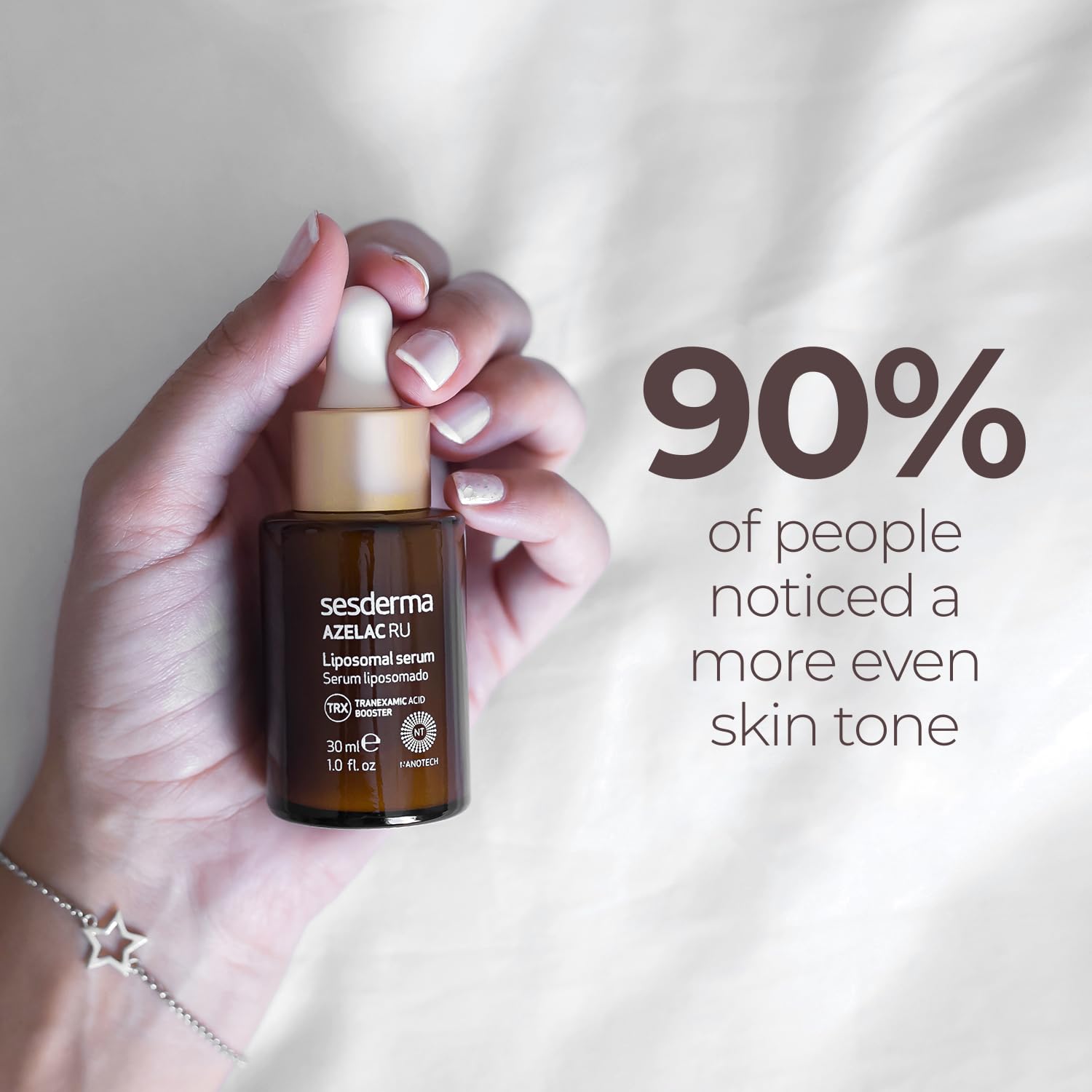 Application of Sesderma AZELAC RU liposomal serum on hand demonstrates texture