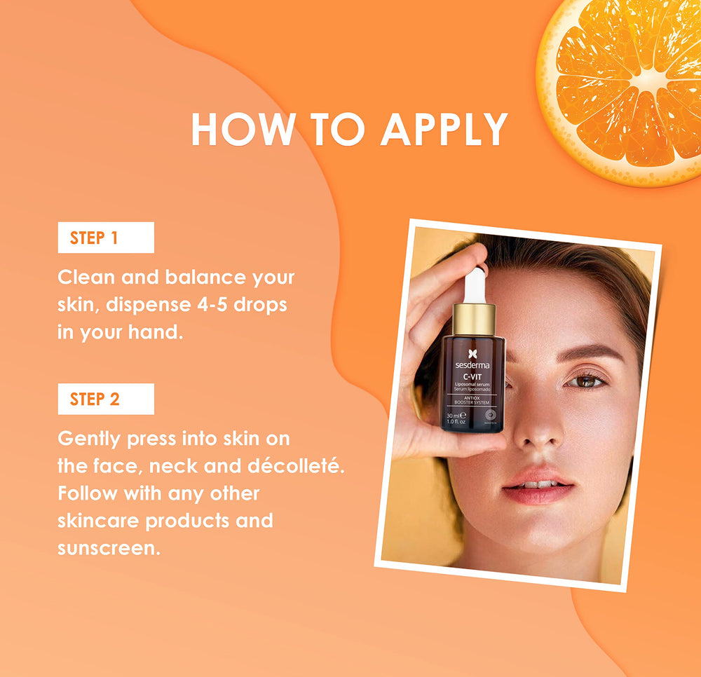 Sesderma C-VIT Radiance Serum application; easy morning routine boosts glow.