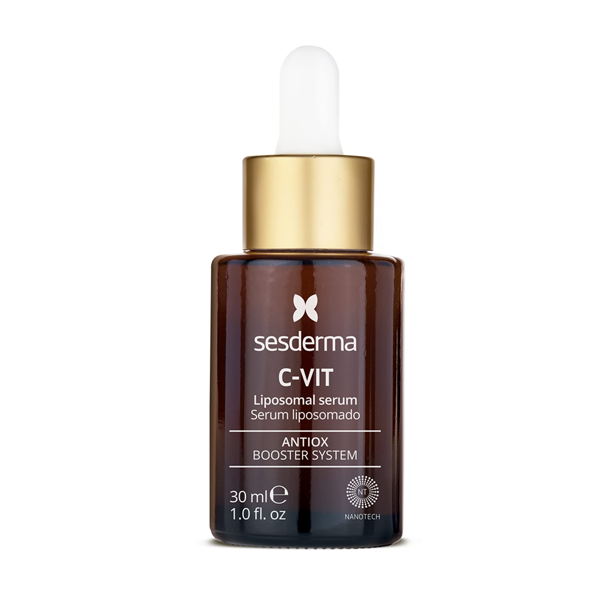 Sesderma C-VIT Radiance Serum droplet; smooths fine lines with hydrating formula.