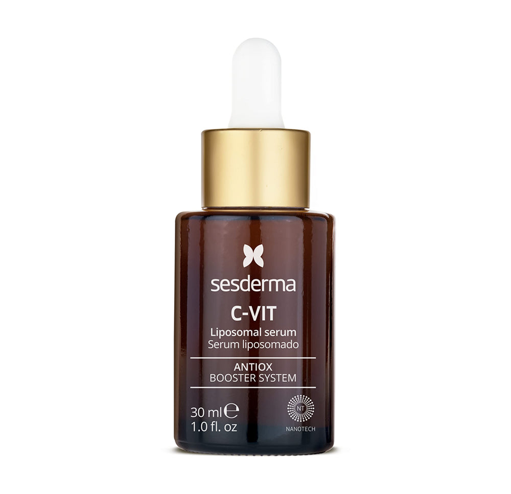 Sesderma C-VIT Radiance Serum droplet; smooths fine lines with hydrating formula.