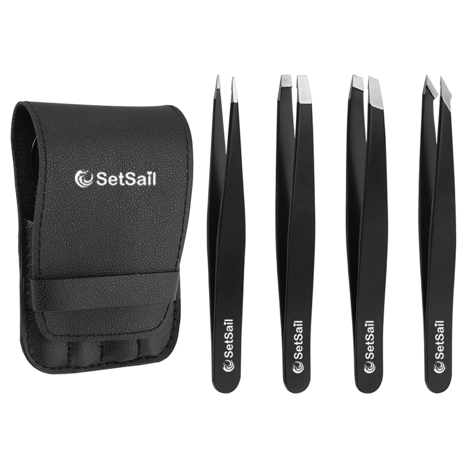 SetSail four-piece tweezers set for precise brow and facial grooming.