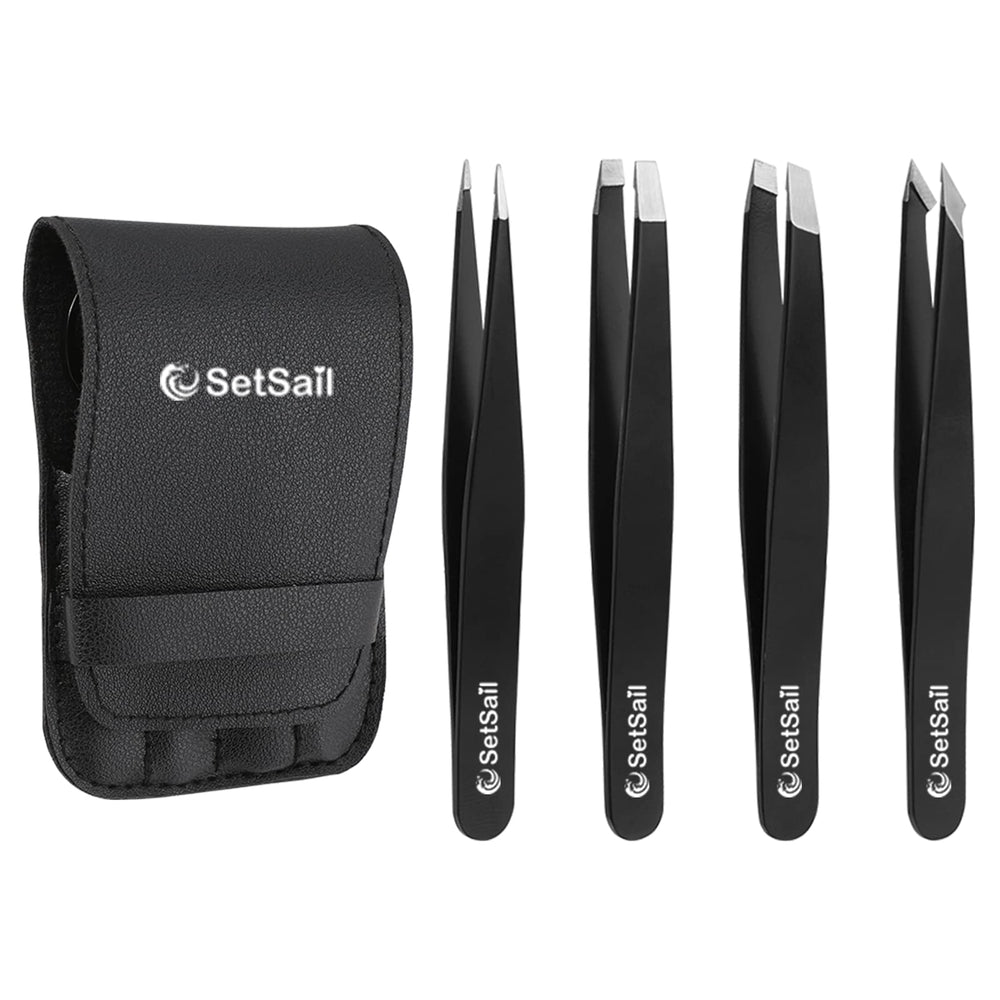 SetSail four-piece tweezers set for precise brow and facial grooming.