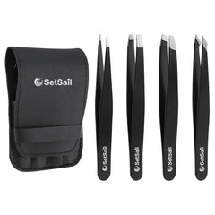 SetSail four-piece tweezers set for precise brow and facial grooming.