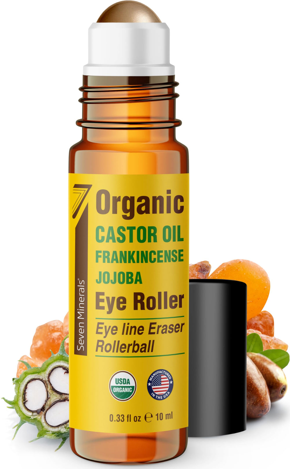 Seven Minerals Aceite Castor Roller Ojos, aplicación suave para una mirada fresca.