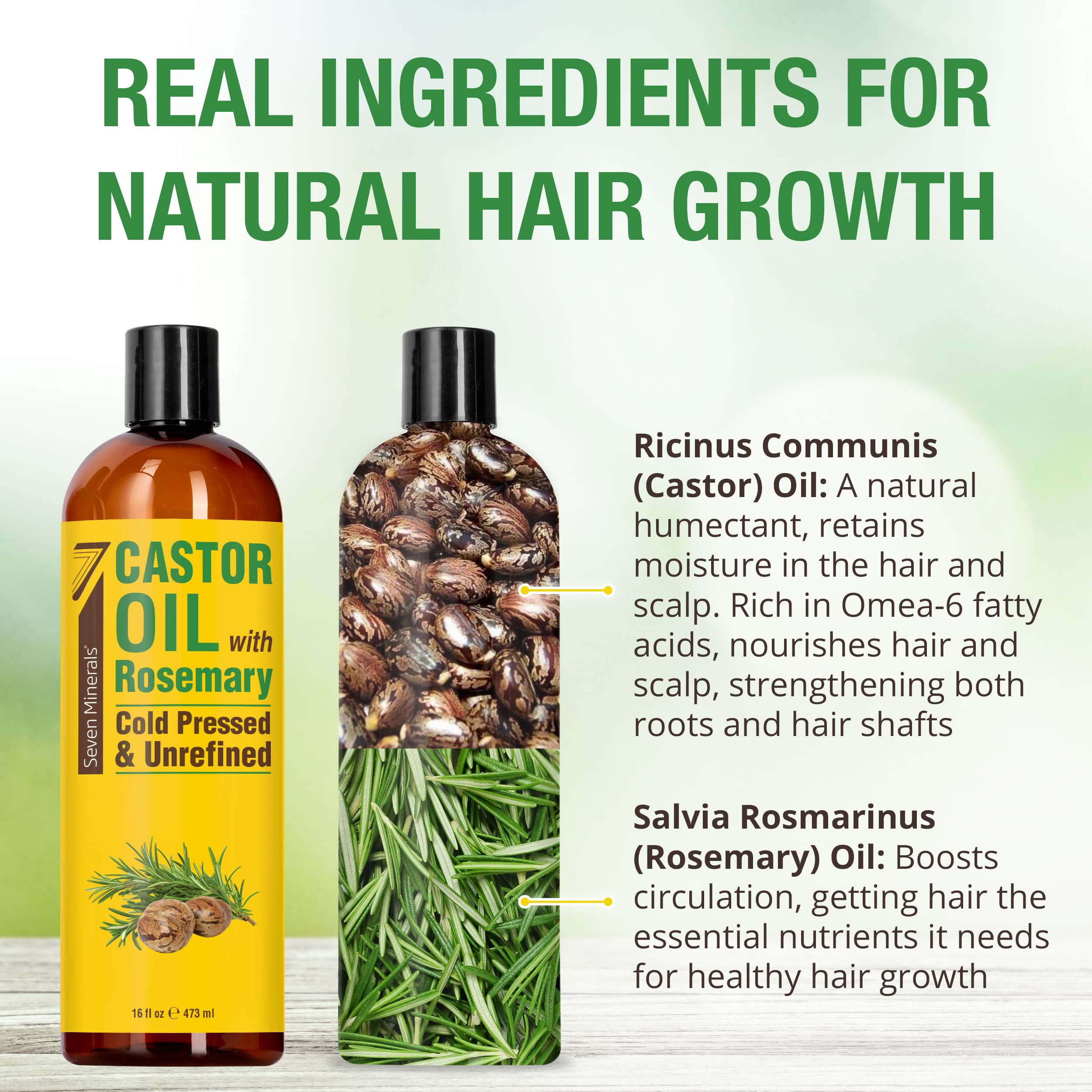 Aceite de ricino Seven Minerals para cabello, brillo y salud capilar