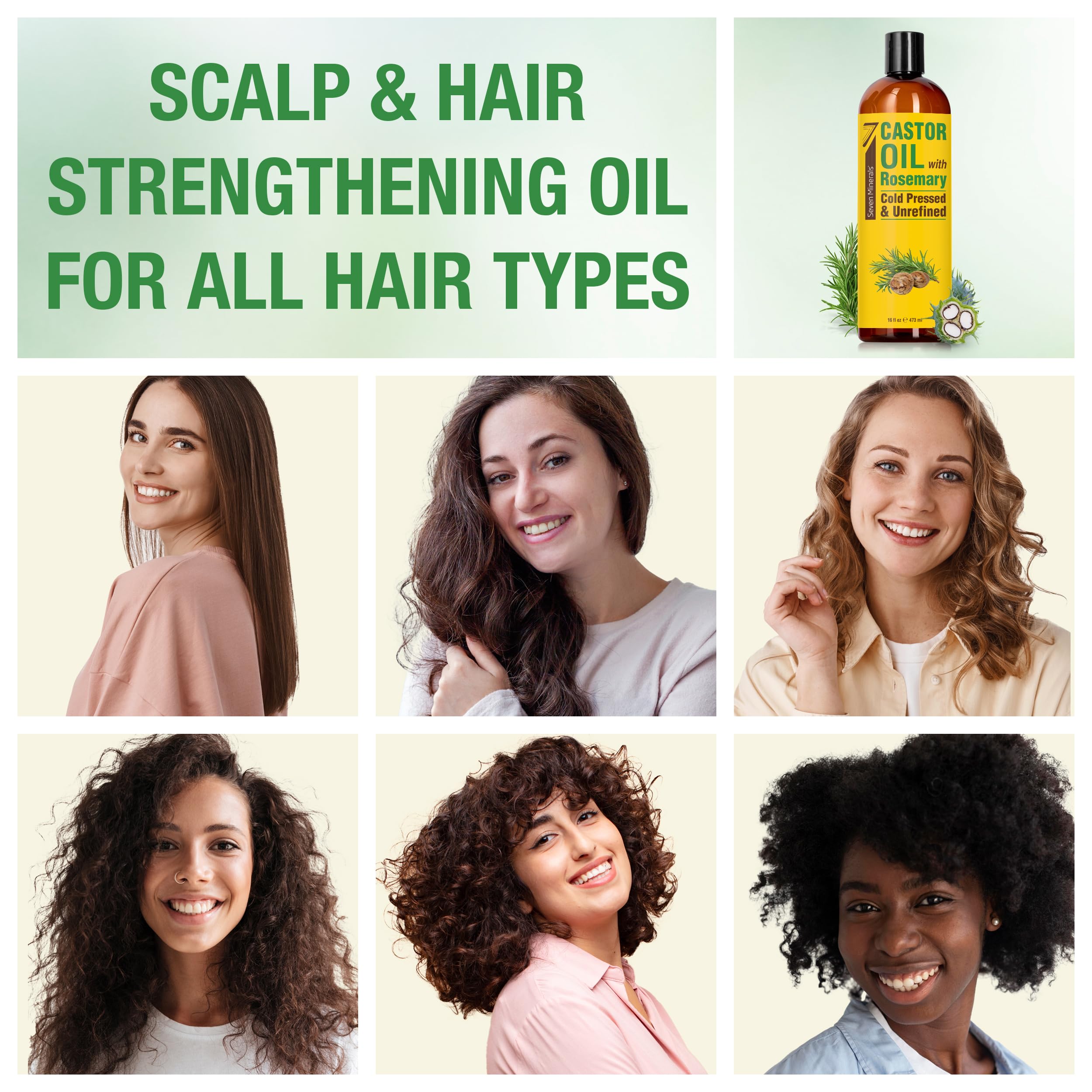 Aceite de ricino Seven Minerals para cejas y pestañas, crecimiento natural
