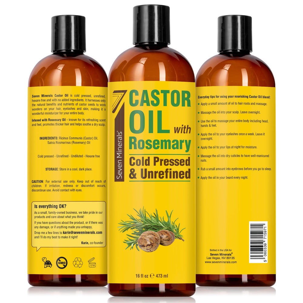 Presentación de Seven Minerals, aceite de ricino puro y alta calidad