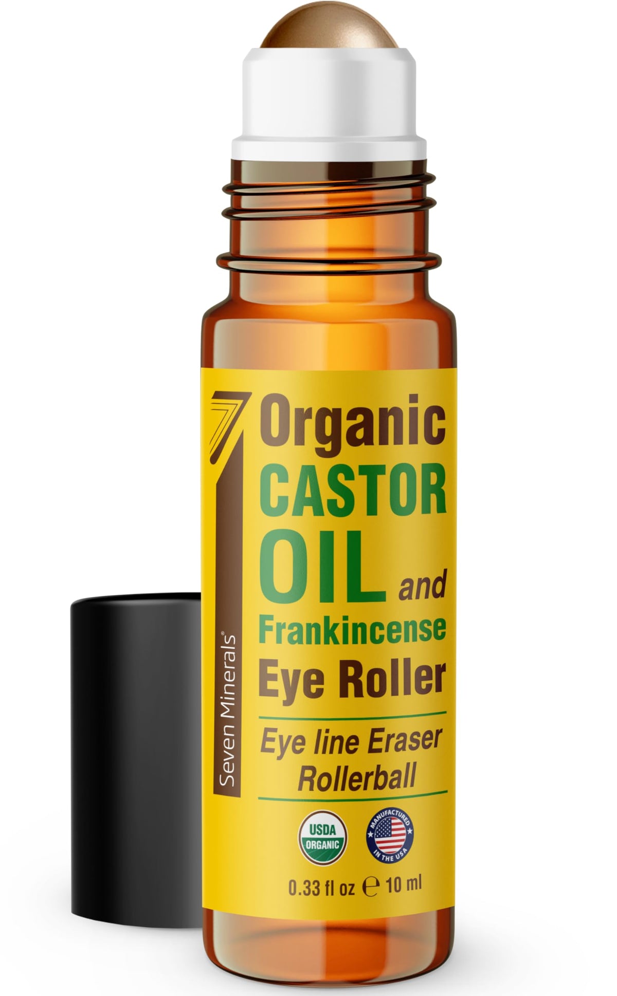 Seven Minerals Aceite de Ricino Orgánico con Aplicador de Rodillo para ojos, envase práctico para hidratación suave