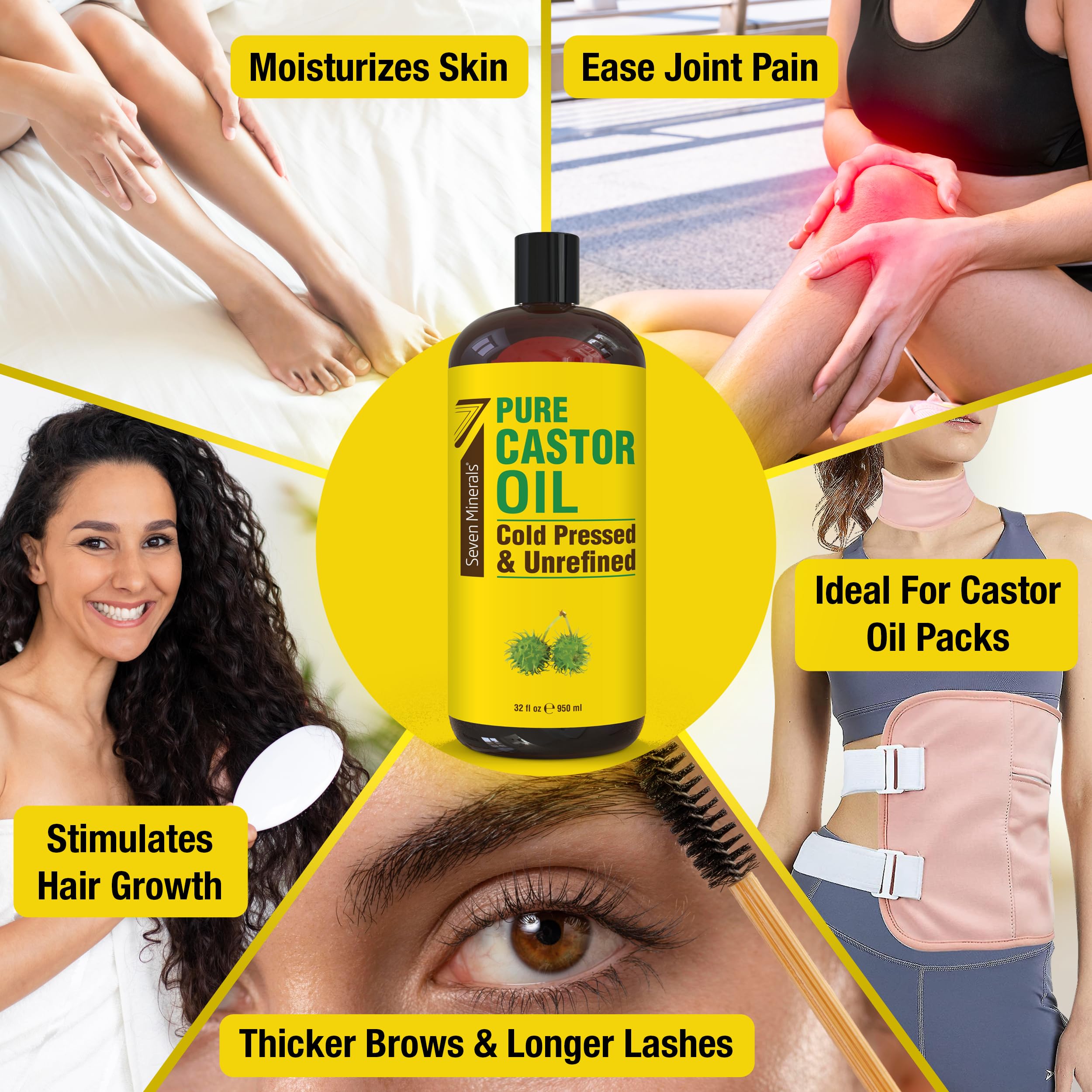Seven Minerals Aceite de Ricino para pestañas, brillo y densidad potencial