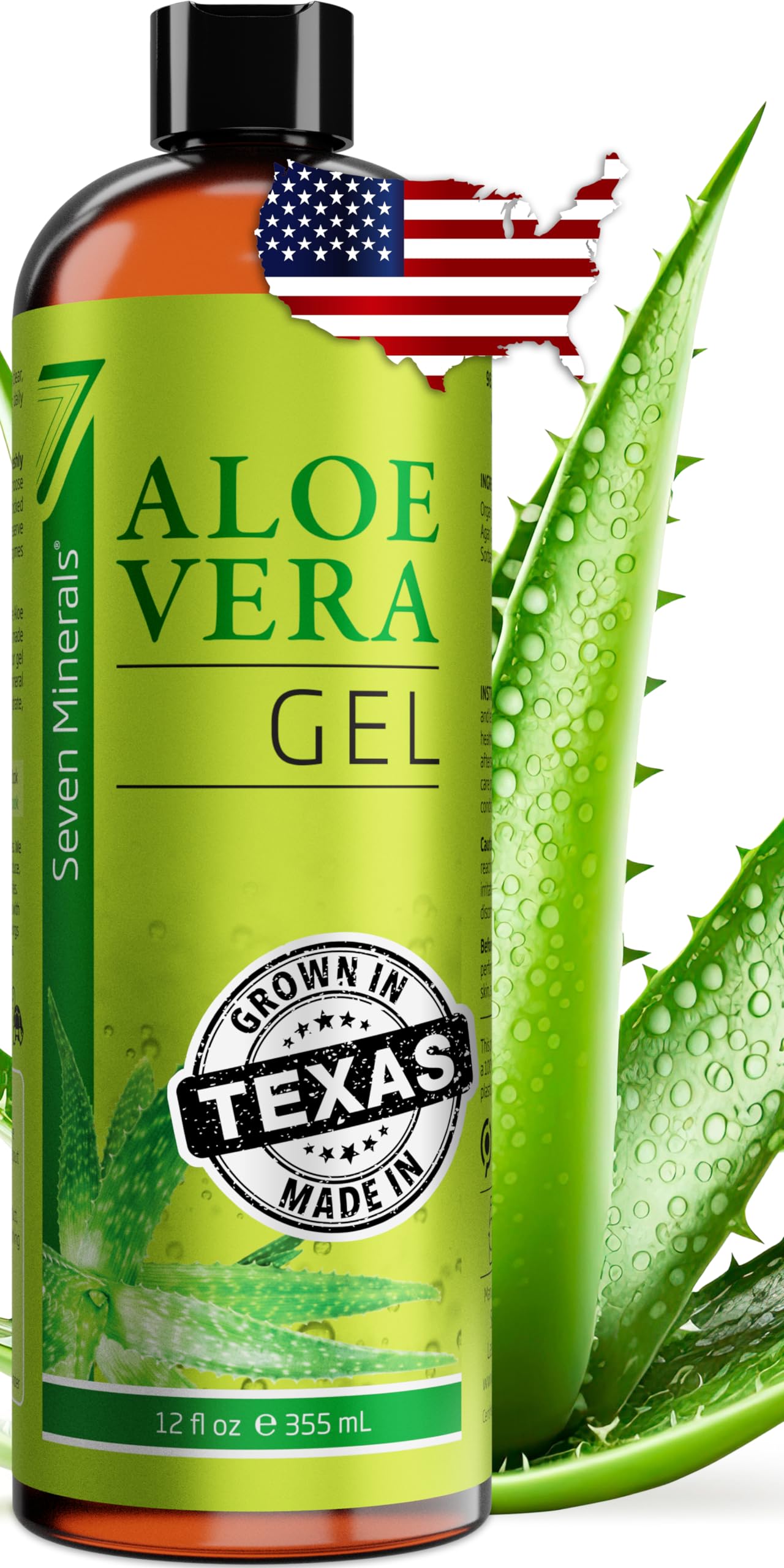 Seven Minerals Aloe Gel: botella de 12 oz para uso diario en piel.