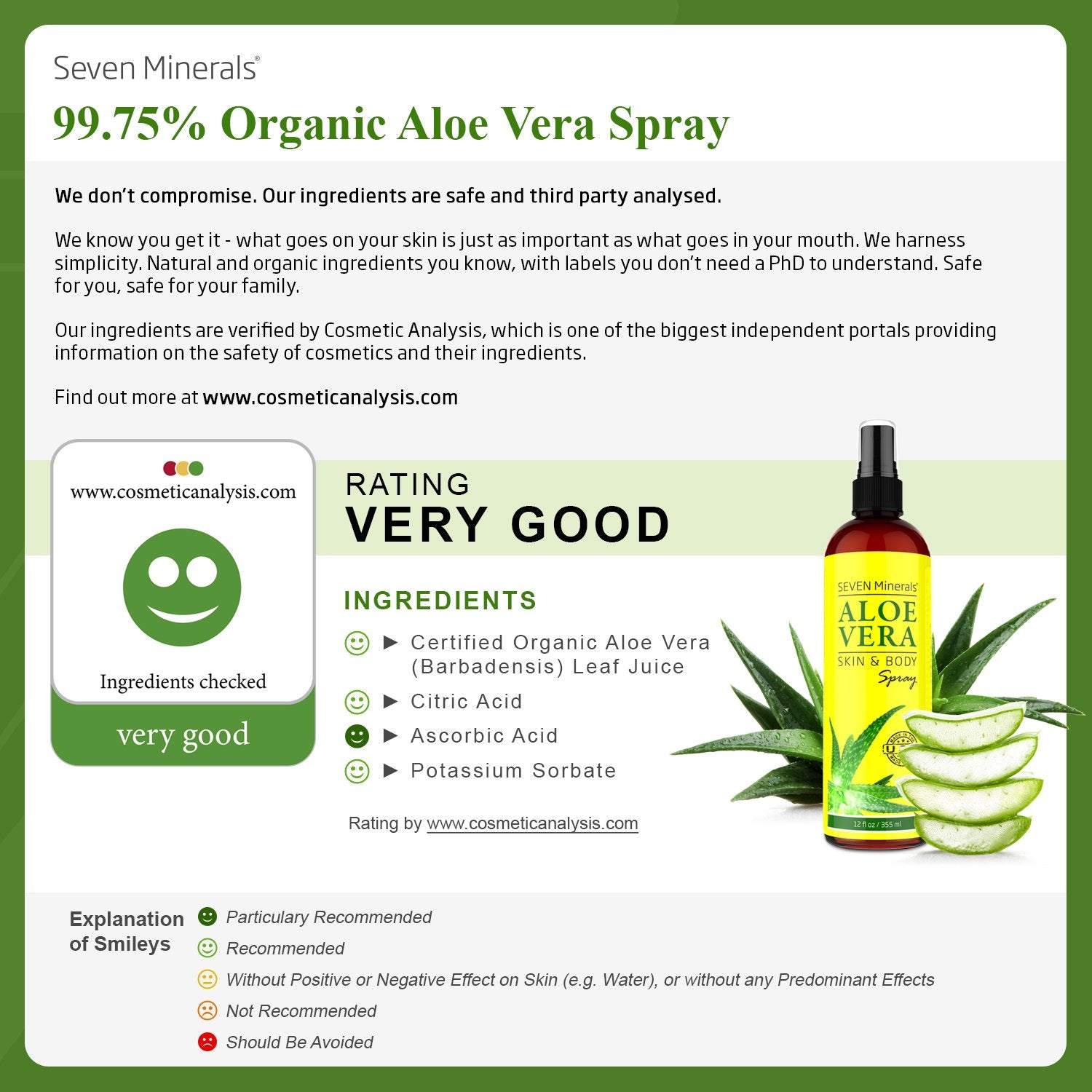 Seven Minerals Aloe Spray mist-application for easy, quick skin hydration.