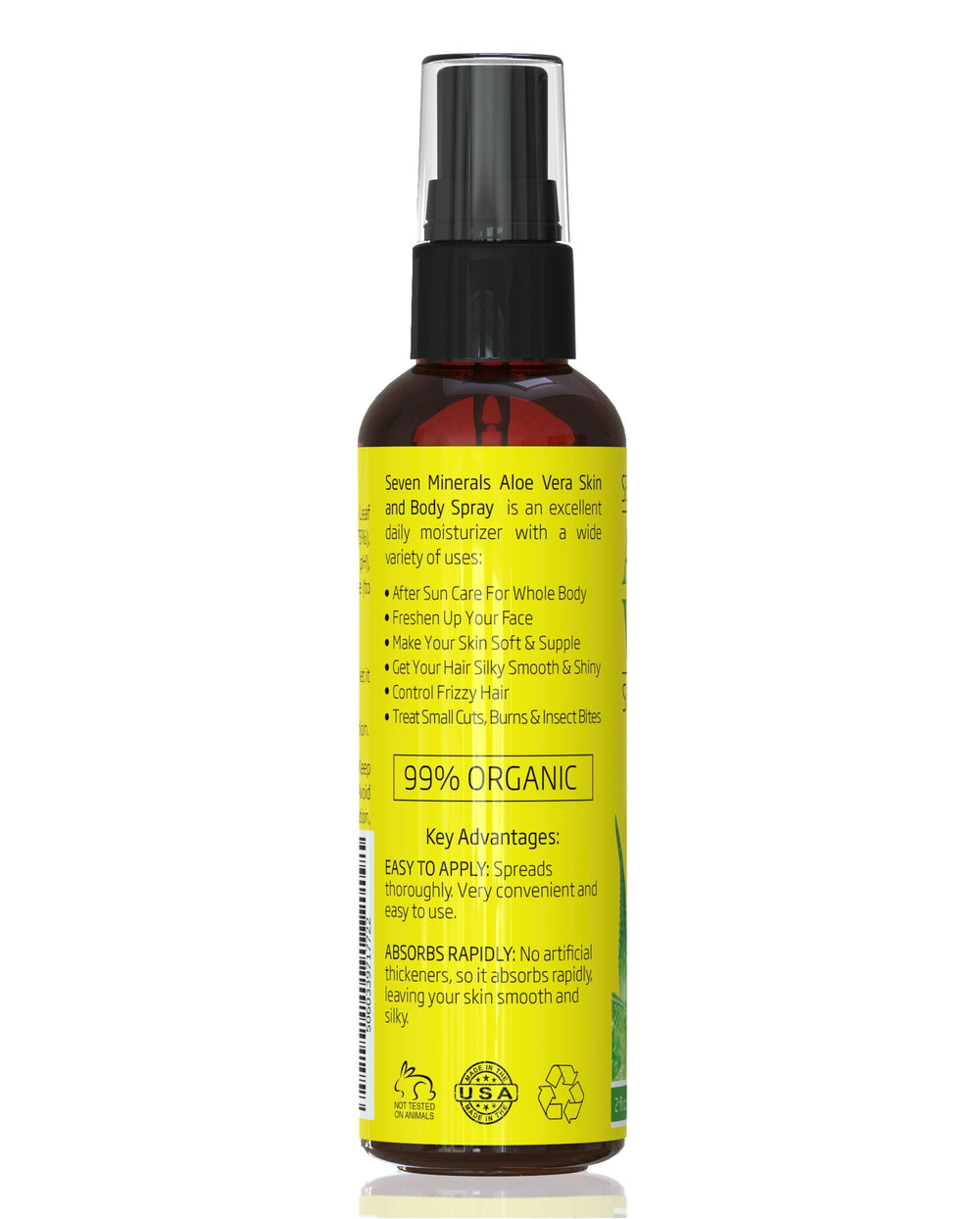 Seven Minerals Aloe Spray rapid-absorption image, quick-dry, non-sticky feel.