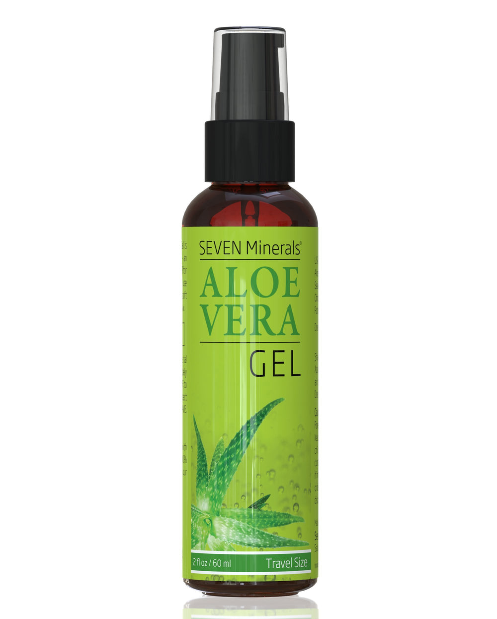 Seven Minerals gel aloe vera frente del envase, listo para viaje