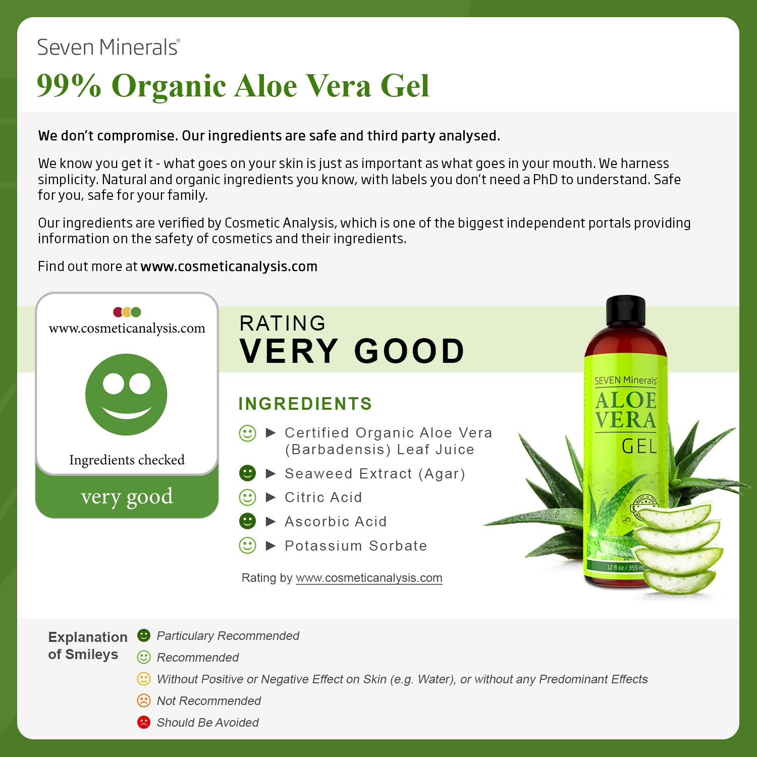 Textura suave del gel de Aloe Seven Minerals, absorbe rápido