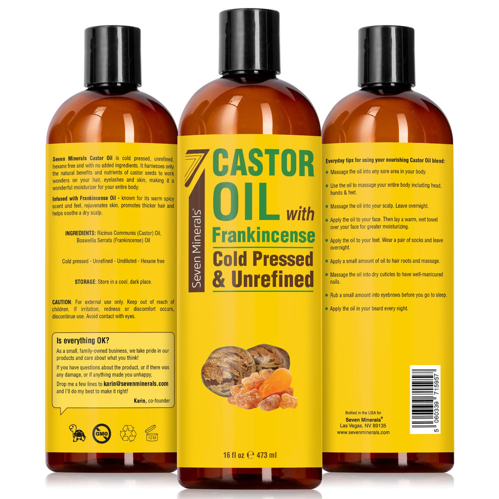 Aplicación suave de aceite de ricino e incienso para piel.